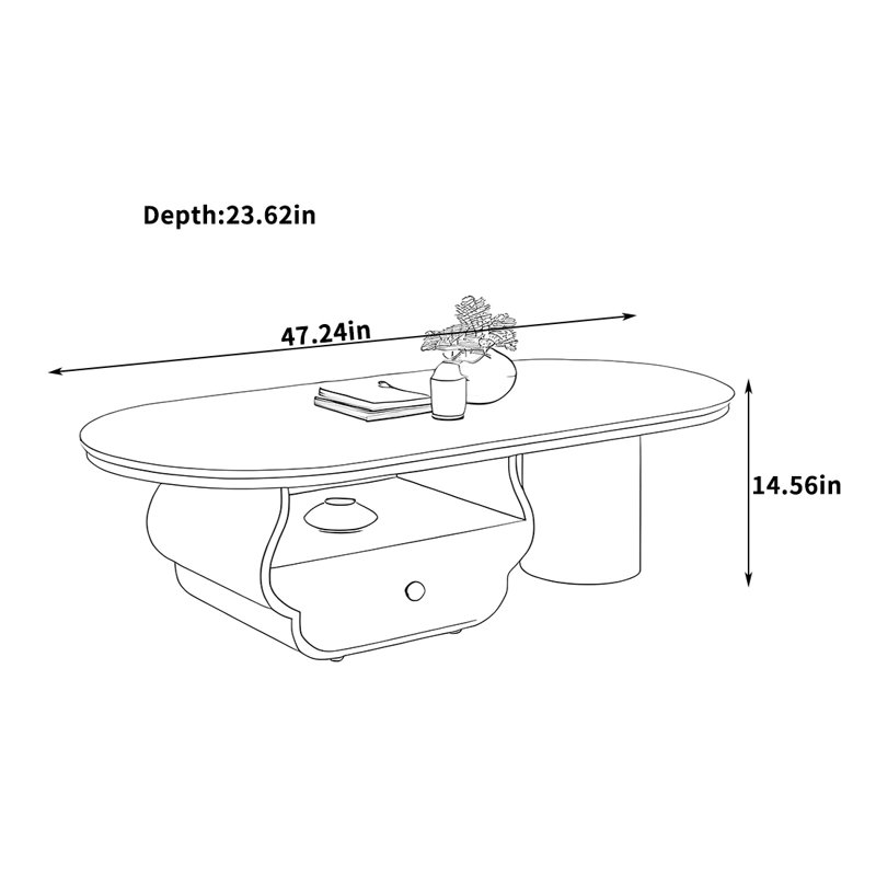 Table basse durable en pierre frittée avec tiroir, H 14,56 po x L 47,24 po x l 23,62 po, Blanc, Noir