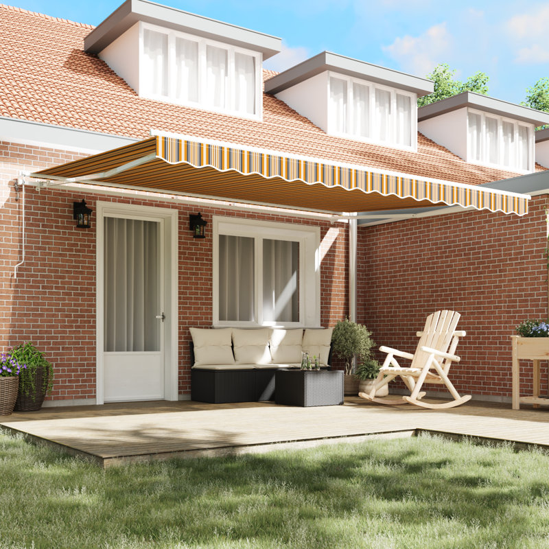 Ebern Designs Retractable Patio Awning, 450 cm W x 300 cm D, Multicolour Striped