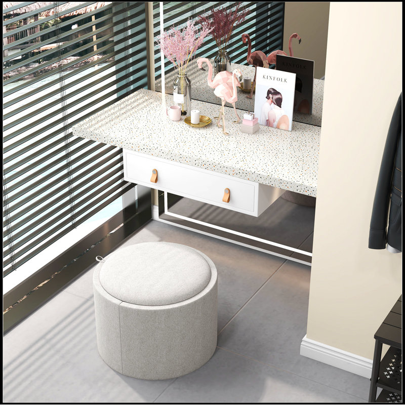 Round Storage Ottoman Coffee Table with Flip Top Tray