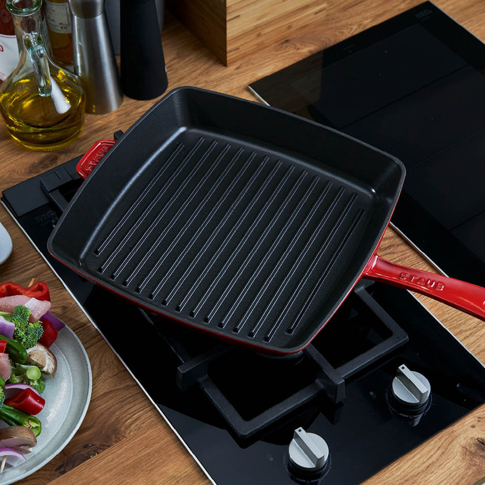 Staub 12" Cast Iron American Grill Pan, Cherry, 12" x 12"