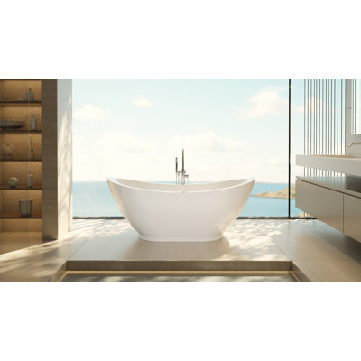 DreamLine Prospero 69 in. L x 32 1/2 in. W x 27 in. H Acrylic Double Slipper Freestanding Tub, Chrome