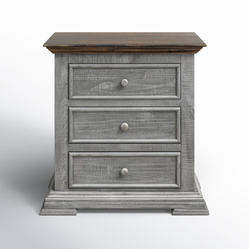 Roseland 3 Drawer Nightstand, Gray