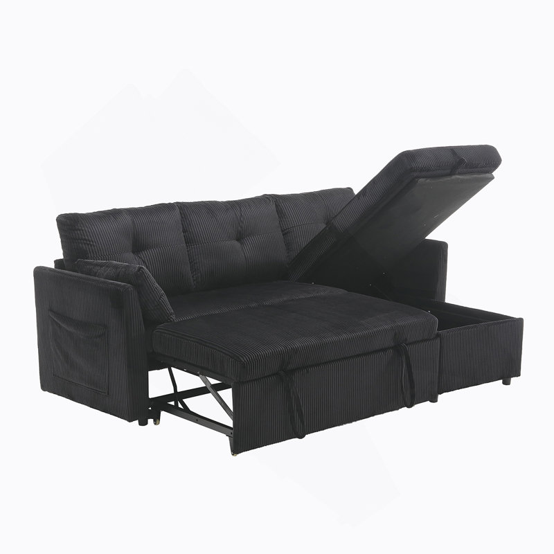 Modular Sectional Sofa L Shaped Modular Couch with Reversible Chaise, Black Velvet