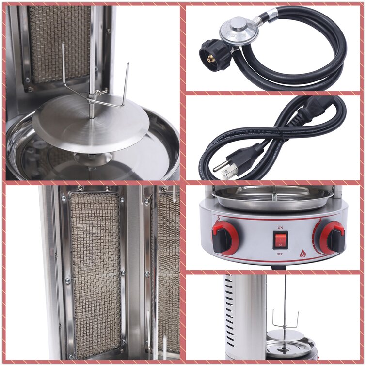 DALELEE Gas Vertical Shawarma Machine Doner Kebab Grill Gyro Oven Meat  Broiler with 2 Burner