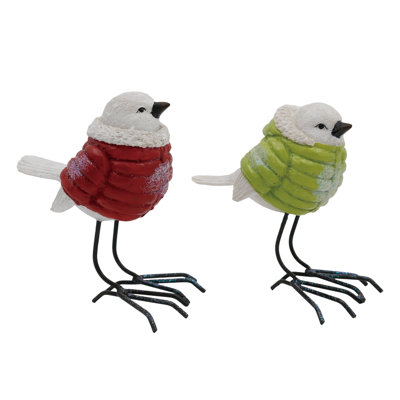 Resin Bird Puffy Coat, Figurines, Red, Resin, Set of 2, Tabletop, Living Room, Christmas, Christmas Decoration