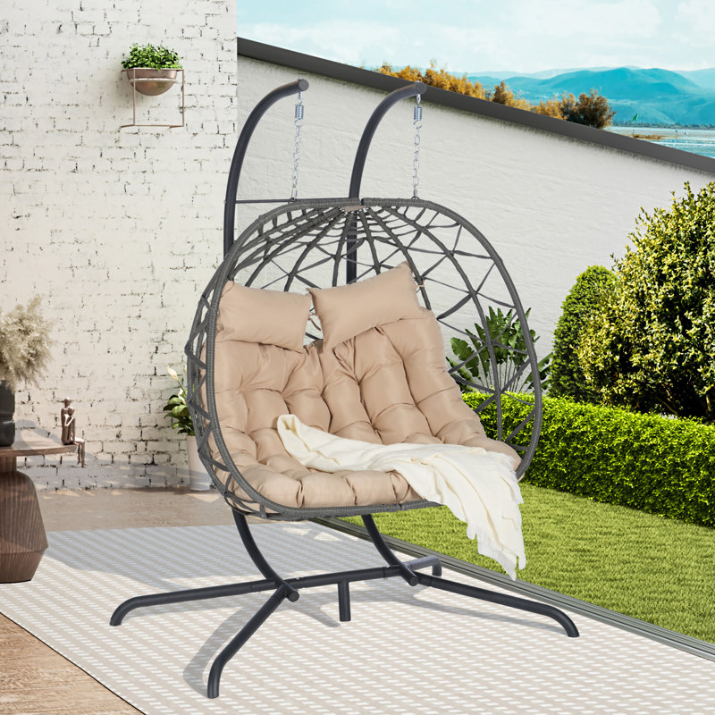 Fauteuil double avec support suspendu en osier et rotin pour l'intérieur et l'extérieur