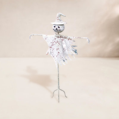Rustic White Metal Scarecrow Yard Stake