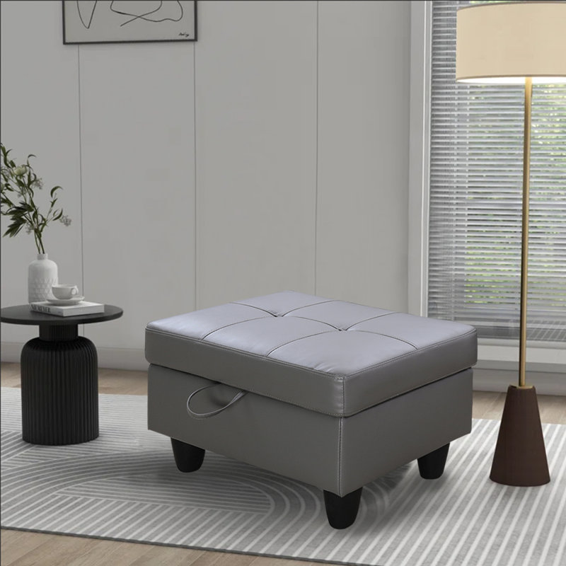 Faux Leather Upholstered Storage Bench, Dark Gray