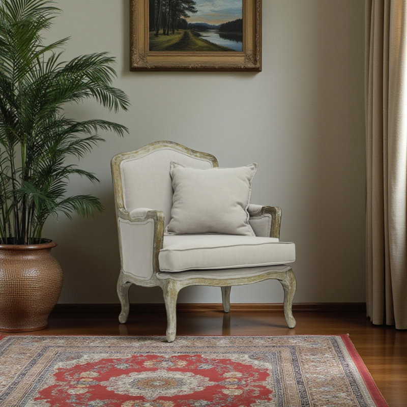 Domingo Upholstered Armchair in Neutral Gray-Beige Linen, 37.25'' H X 29.25'' W X 29'' D