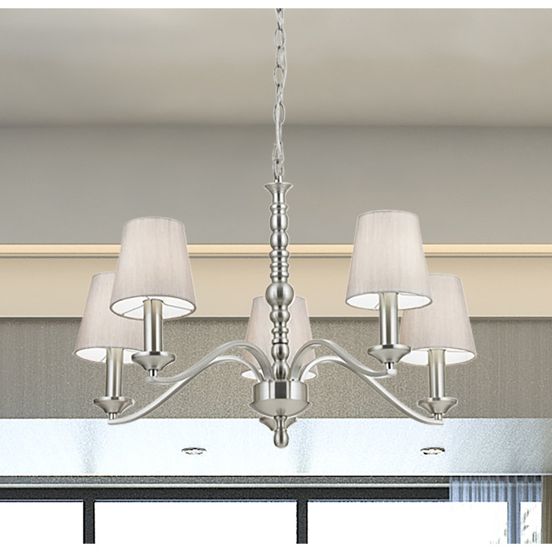 Bartlett 5 - Light Shaded Chandelier, Satin Nickel
