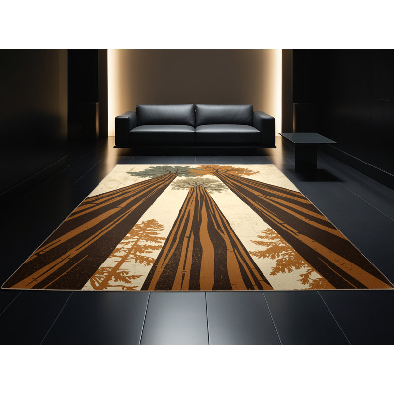 Tapis noir rustique lavable à la machine Ortencia Redwood Country, Carré 6 pi