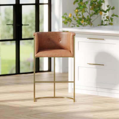 Tabouret de bar de 31 pouces avec tabouret brun, boîte enveloppante, mousse souple et repose-pieds incurvé pour les barres de cuisine modernes avec siège en cuir de 31 po, base en métal, glissières réglables et espaces transitionnels