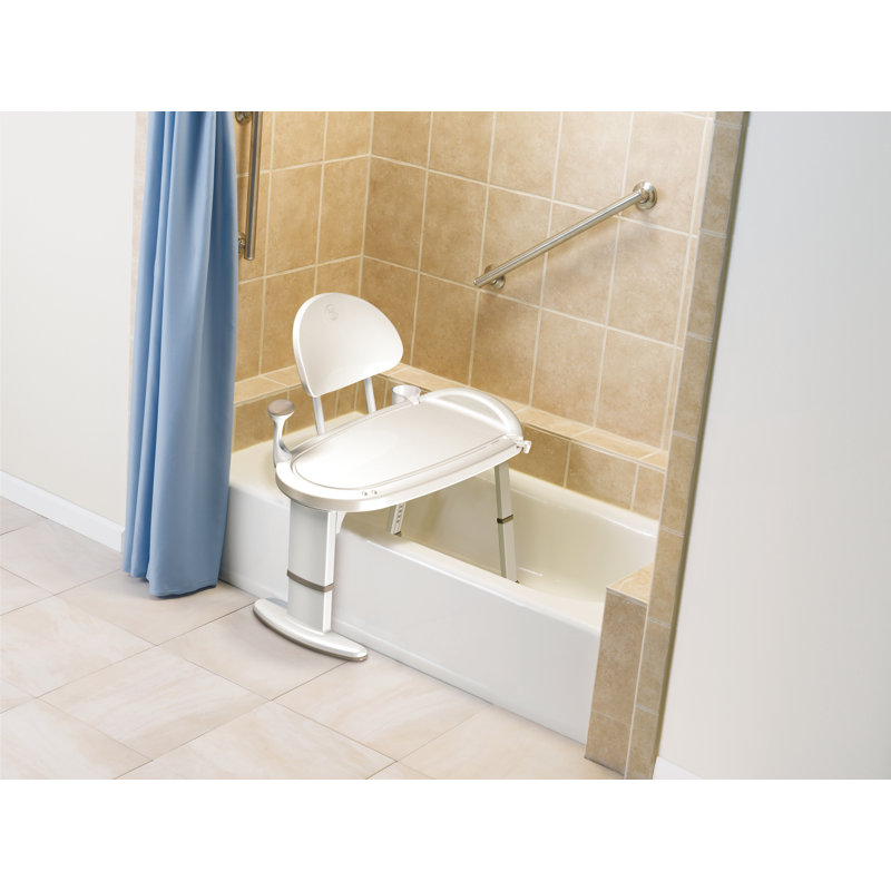 Glacier White Adjustable Height Transfer Bench with Safety Handle