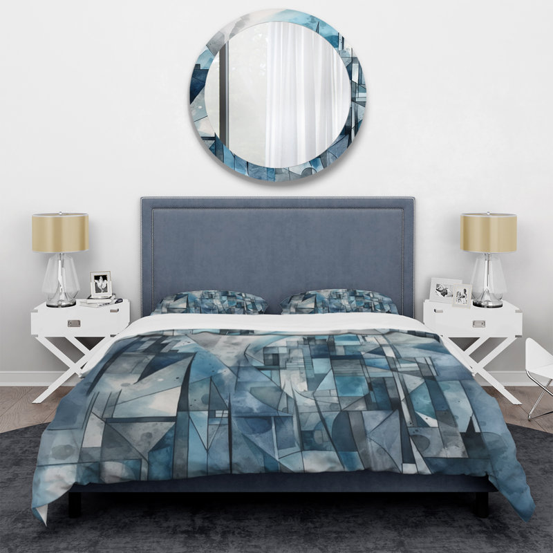 Ensemble de housse de couette en microfibre / polyester Blue Abstracted Harmony Of Shape III Bedding