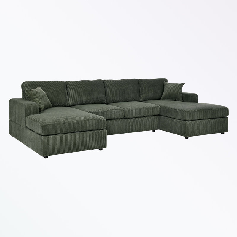 Canapé modulaire Corduroy, Velours côtelé vert