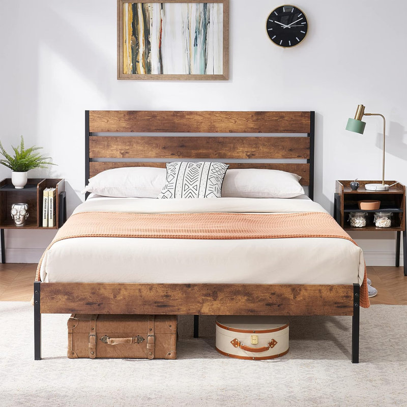 Bed Frame with Headboard, Upholstered Platform Bed No Box Spring Needed, Queen