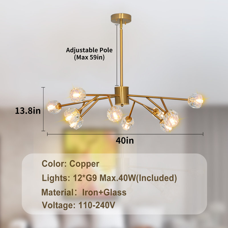 Luminaire suspendu pour îlot de cuisine 12 têtes, Or