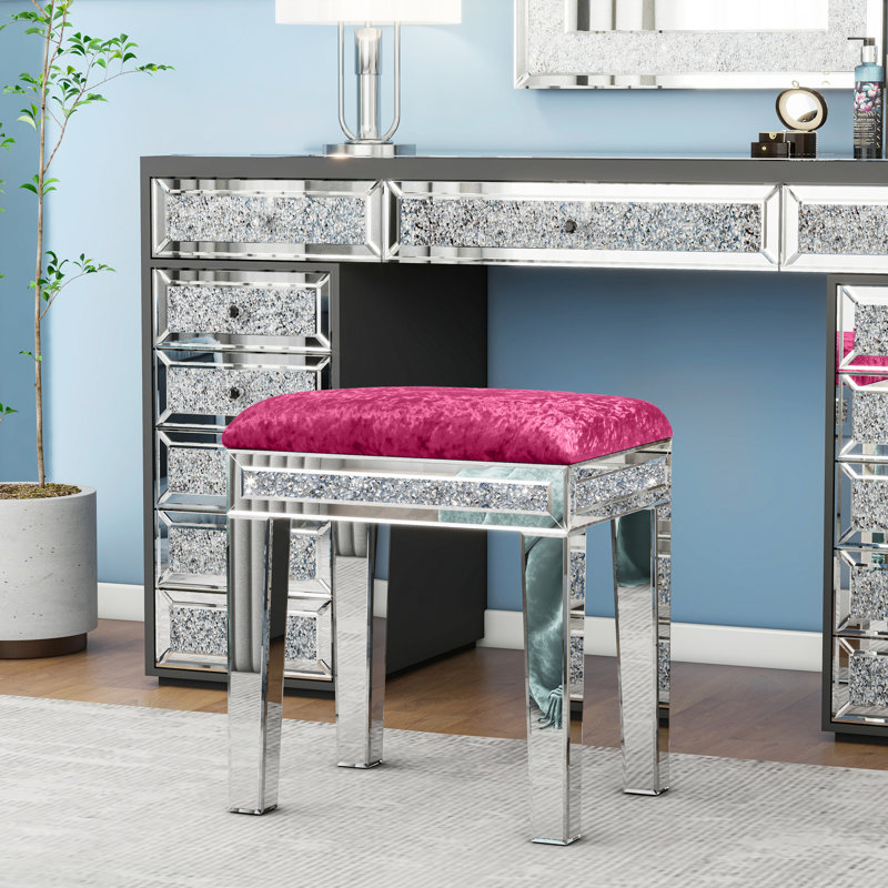 Mikayil Vanity Stool Makeup Vanity Table Chair, Fuchsia