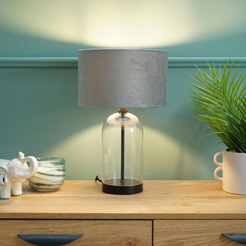 Glass Desk Lamp, Black, Grey, 45" H x 25" W x 25" D