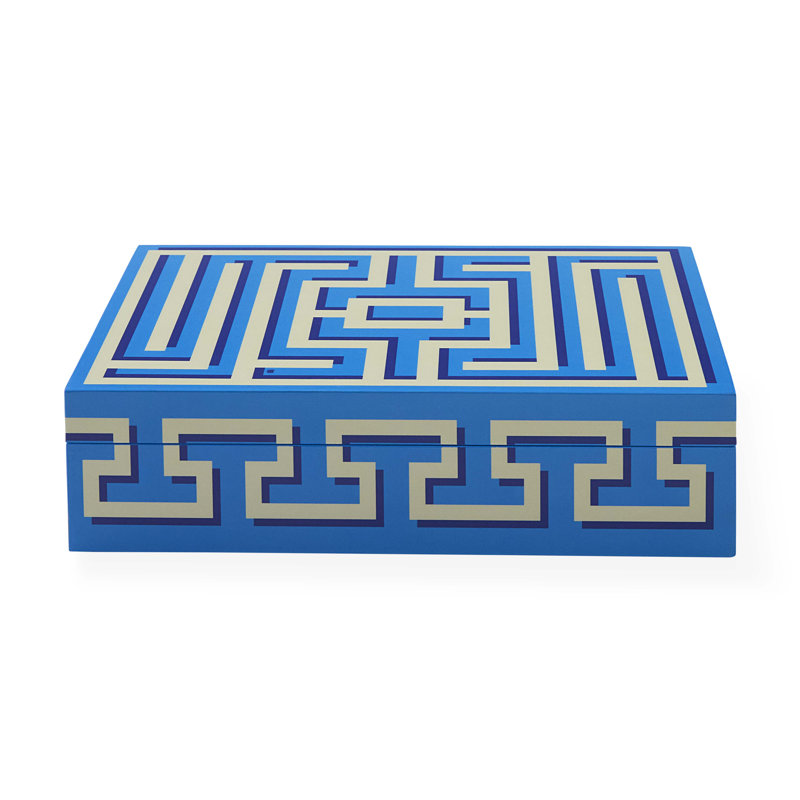 Labyrinth Lacquer Decorative Box, Blue, 3" H x 12" W x 8" D