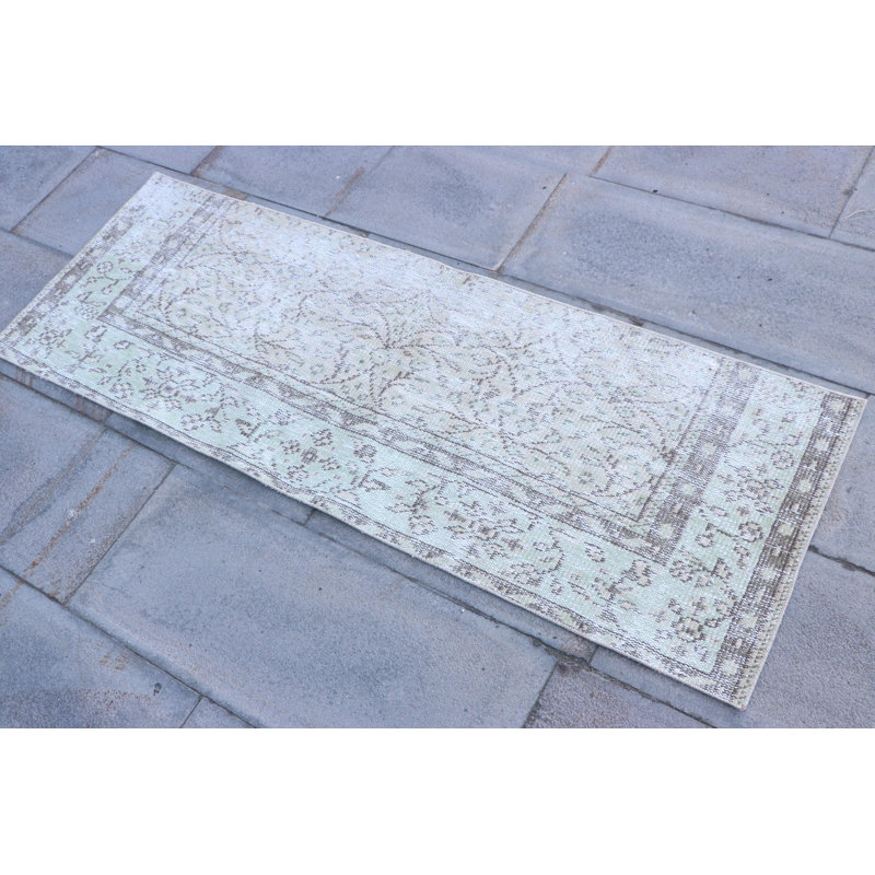 Authentic Vintage Green Turkish Wool Runner Rug Ideal for Entryways