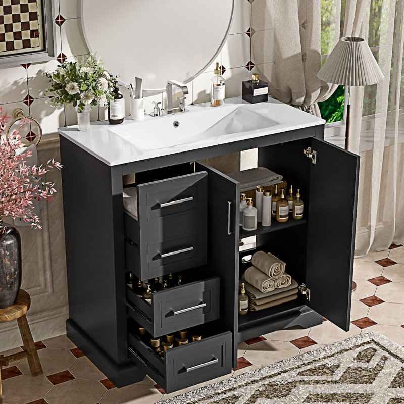 Bathroom Vanity With Ceramic Sink, Black