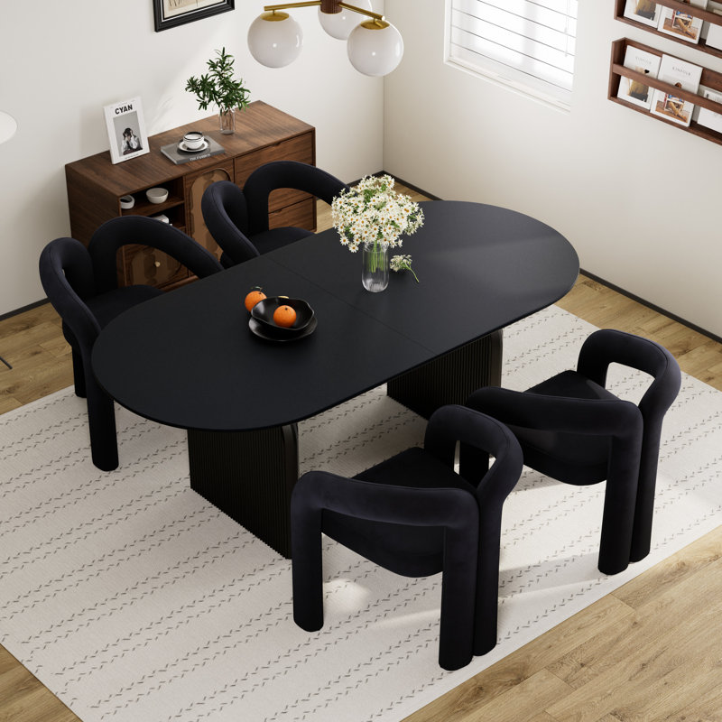 Ensemble de table de salle à manger 70 po avec chaises Velevt, 5 pièces: table, 4 chaises, Noir, Noir