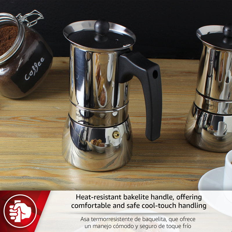 Cafetière à moka 10 tasses Magefesa Genova, cafetière italienne Greca en acier inoxydable 18/10 et cafetière à espresso pour plaques à induction