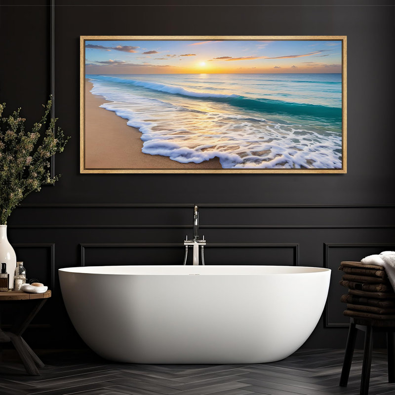 Coastal Beach " Tropical Beach Sunrise Ocean Waves Rustic Retro Art Decor Extra Large Artwork Pictures ", 30" H x 60" W