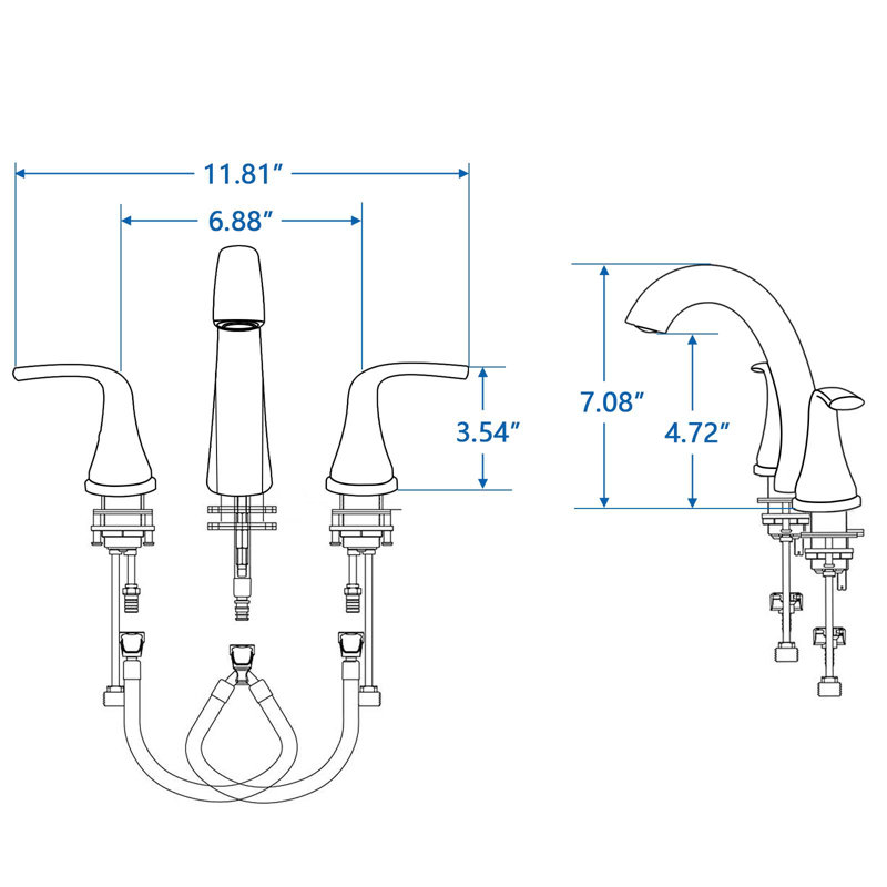 Robinet de salle de bain surdimensionné, robinet de salle de bain en acier inoxydable à 2 poignées pour 3 trous, Chrome