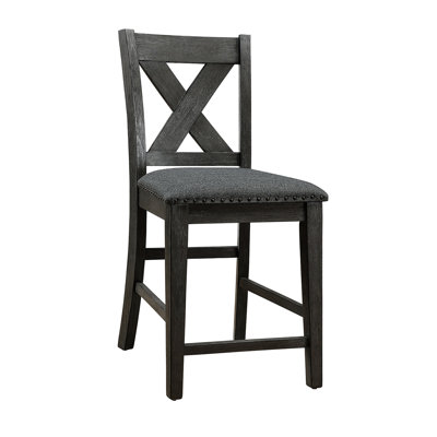 Gray Counter Height Dining Chairs, Of 2, X Back, Comfortable Seat Base 2 Height, Wash, Back Design, Cushion