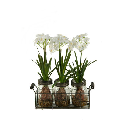 Paper in Glass Jars in Metal Holder