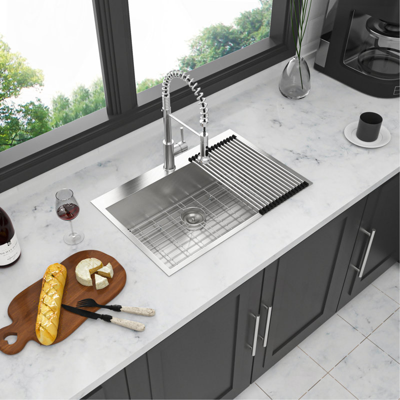 33X22 Inch Kitchen Sink Drop In 18 Gauge Stainless Steel 33" Single Bowl Topmount Kitchen Sink Basin