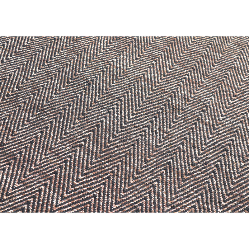 Coastal Chevron Handmade Flatweave Charcoal and Brown Wool Area Rug By Tufty Home, Rectangle 8' x 10'