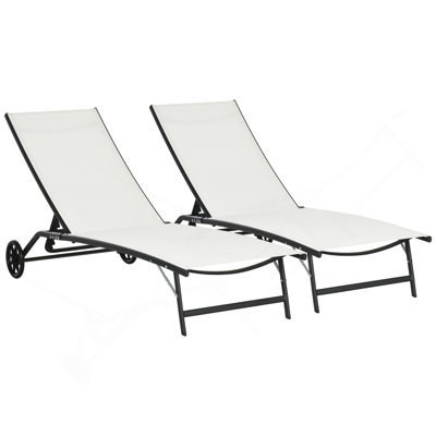 Chaise longue d'extérieur Outsunny, chaise longue avec roulettes 2 pièces, chaise de bronzage avec 5 positions réglables pour patio, plage, cour, piscine, noir