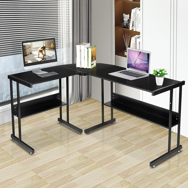 L-Shaped Metal Base Executive Desk, Black