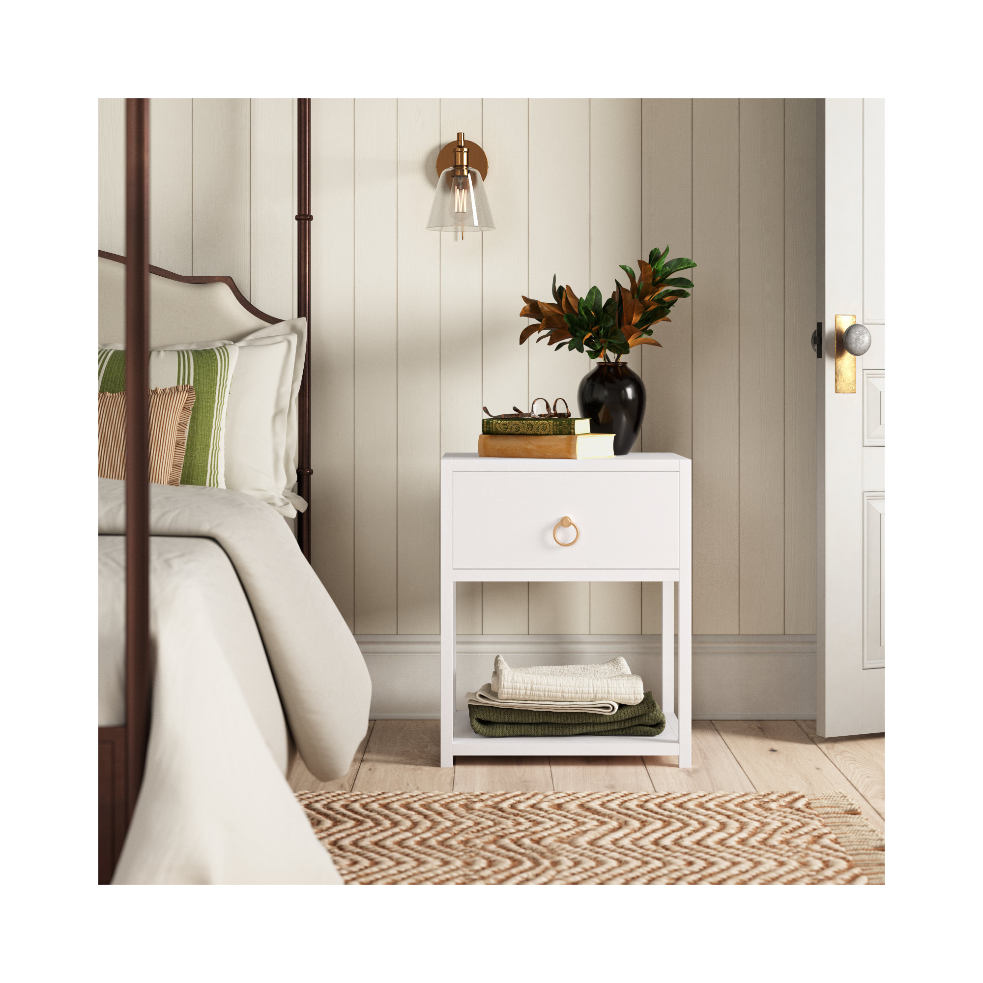 Elin 1-Drawer Nightstand, White