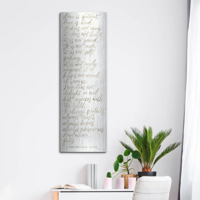 'Handwritten Love is Patient' by Cindy Jacobs, Metal Wall Art, 16" x 48"