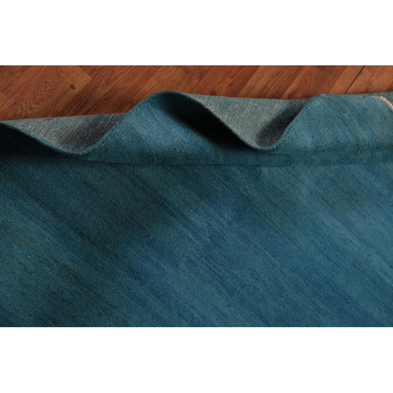 Tapis bleu Gabbeh moderne à rayures bleues 4 x 5