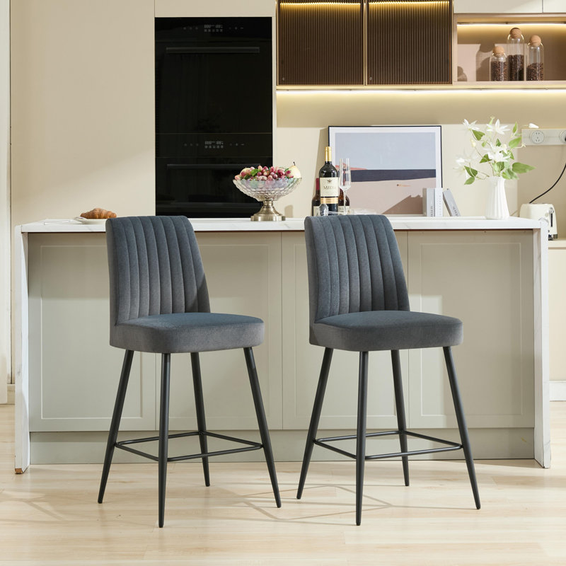 Ensemble de 2 chaises de bar réglables à pieds de fer réglables en velours gris, Gris foncé