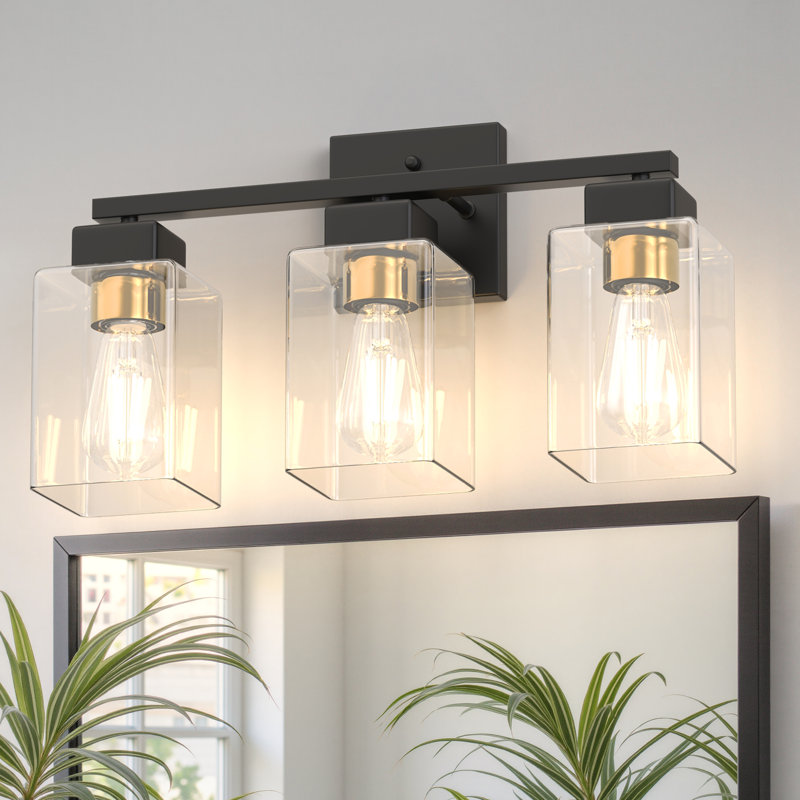 Luminaire de meuble-lavabo industriel avec abat-jour carré, Or / noir mat