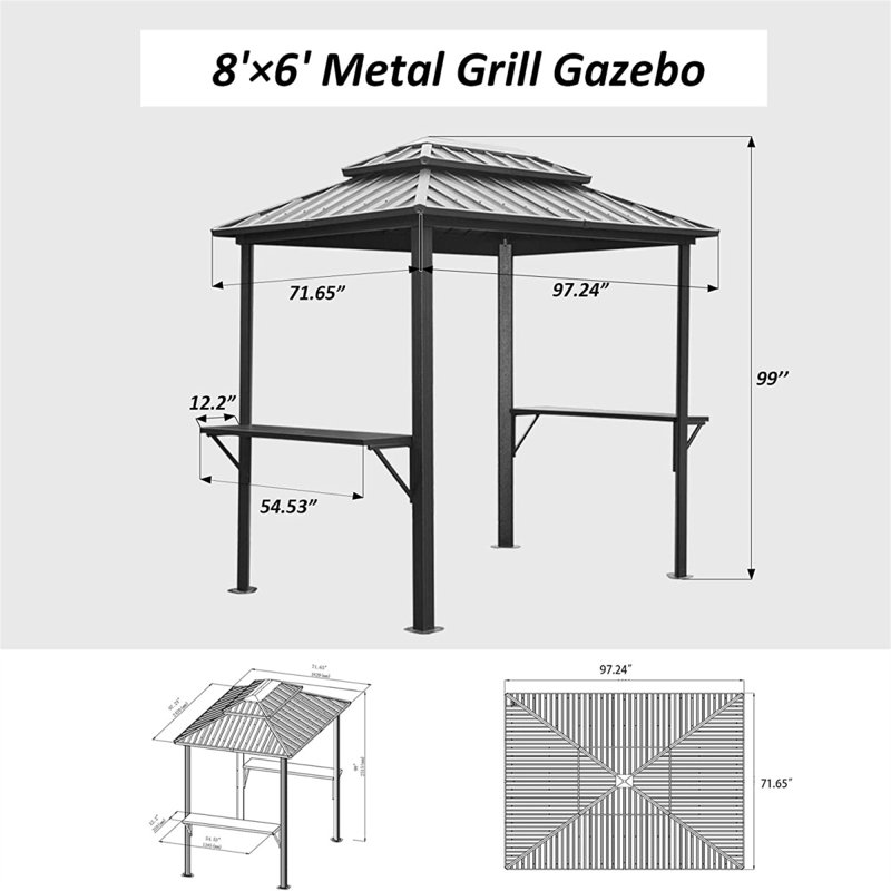Extérieur 8 pi L 6 pi. D Pavillon de jardin en métal, Noir