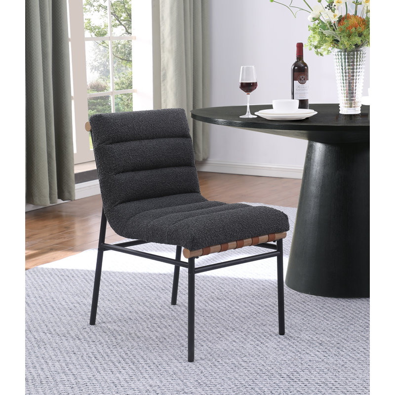 Lahni Set of 2 Dark Gray Boucle Fabric Dining Chairs with Black Iron Legs, Dark Gray