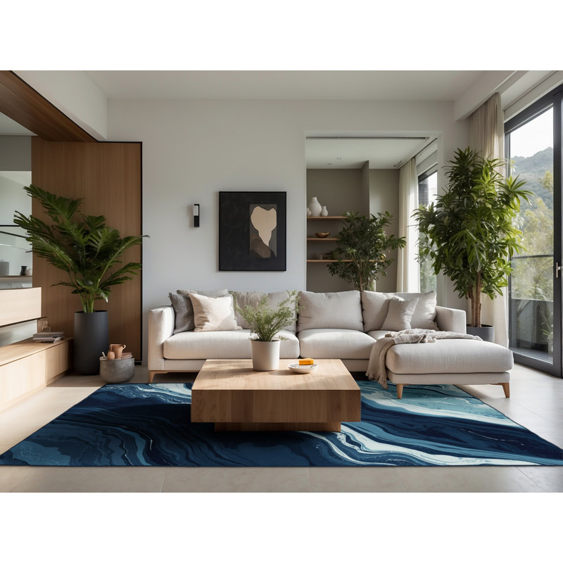 Tapis bleu moelleux moelleux et luxueux Earl, 2 x 4