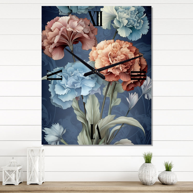 Corail bleu œillets Harmony II - très grandes horloges murales florales, Petit
