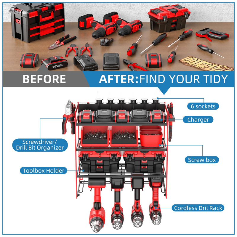 Power Tool Organizer With 6 Way Extension Lead