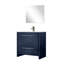 36 po L 20 po. Meuble-lavabo bleu marine avec comptoir en quartz blanc, robinet en métal et miroir 28 po-70807147