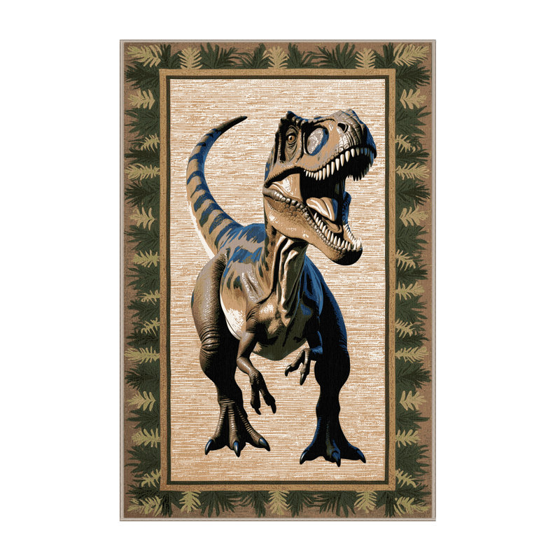Tapis beige dinosaures lavable à la machine, Rectangle 3 pi x 5 pi