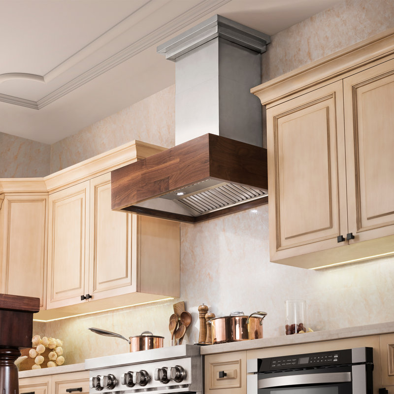 48" ButcherBlock 700 CFM Ducted Wall Mount Range Hood, Walnut, 30" W