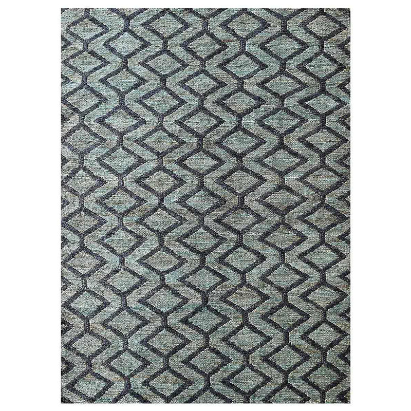 Patchway Hand Knotted Sumak Jute Eco-Friendly Solid Area Rugs - Rectangle, Green Charcoal Color, Geometric Modern Design, High Pile, Natural Fiber, Outdoor Indoor Handmade Area Rugs for Living Room, Bed Room